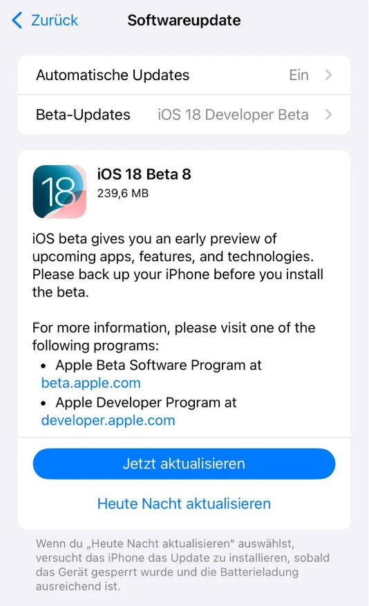 路南苹果手机维修分享苹果 iOS / iPadOS 18 开发者预览版 Beta 8 发布 